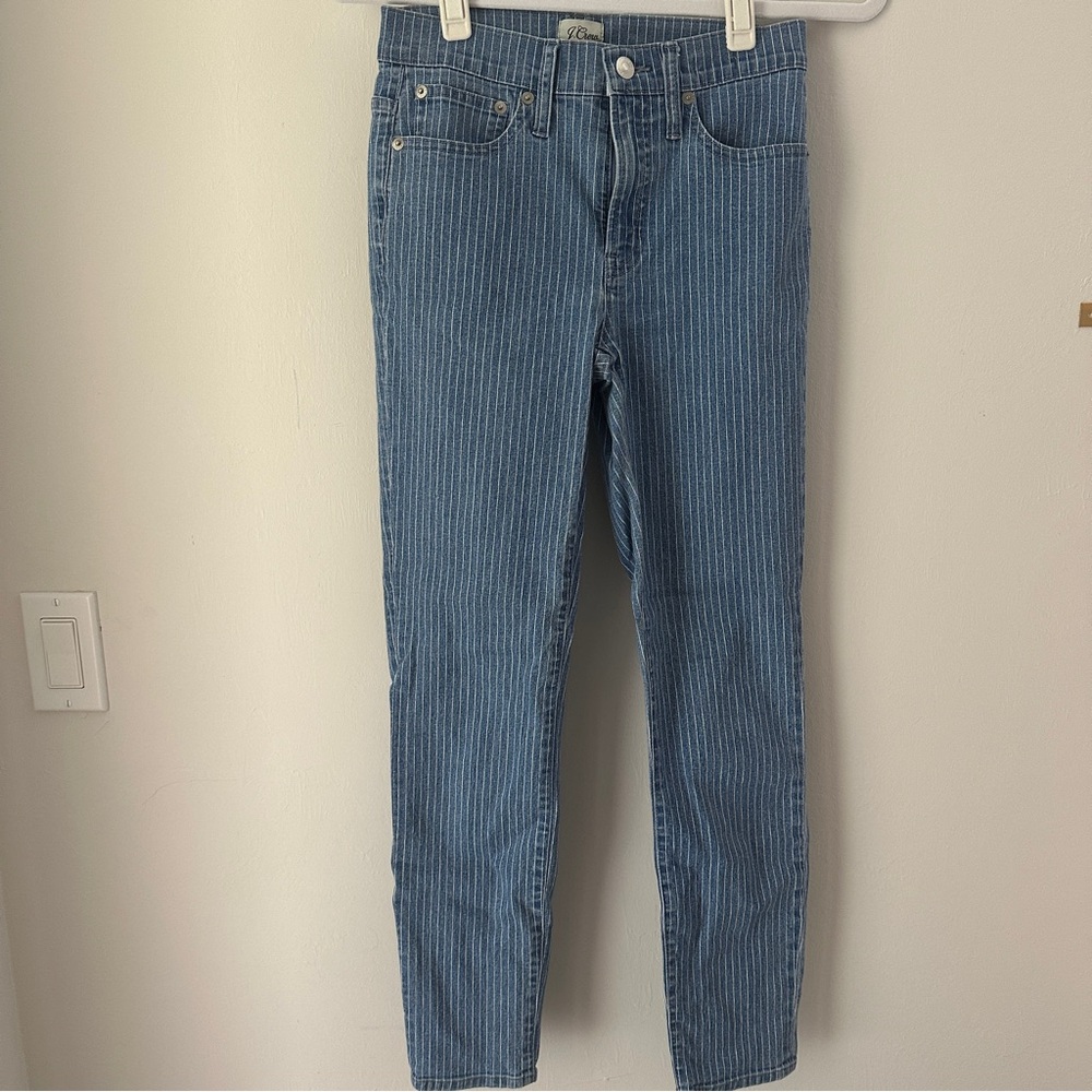 J. Crew - Pinstripe 9 Inch High Rise Toothpick Jeans
